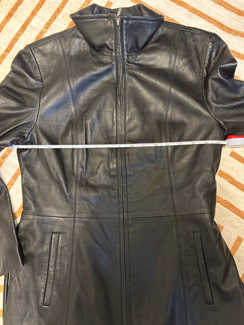 JLC New York Genuine Leather Belted Jacket Coat Black Size Medium - Picture 9 of 10